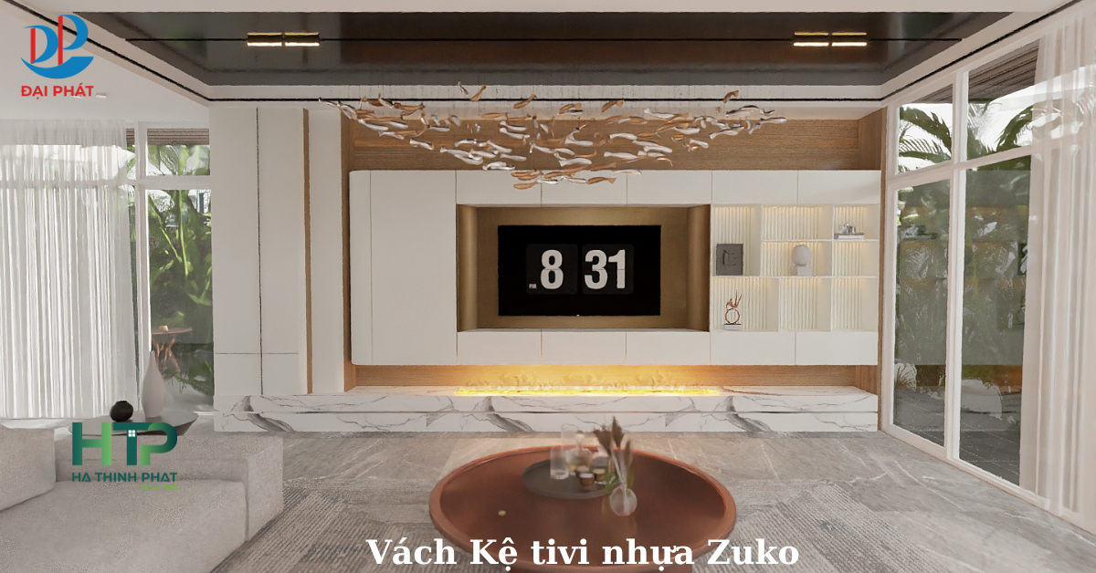 Vách Kệ Tivi Phòng Khách Sang Trọng – Hiện Đại Cùng Tấm Nhựa Nội Thất Zuko